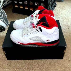 White/Fire Red-Black Air Jordan 5 Retro